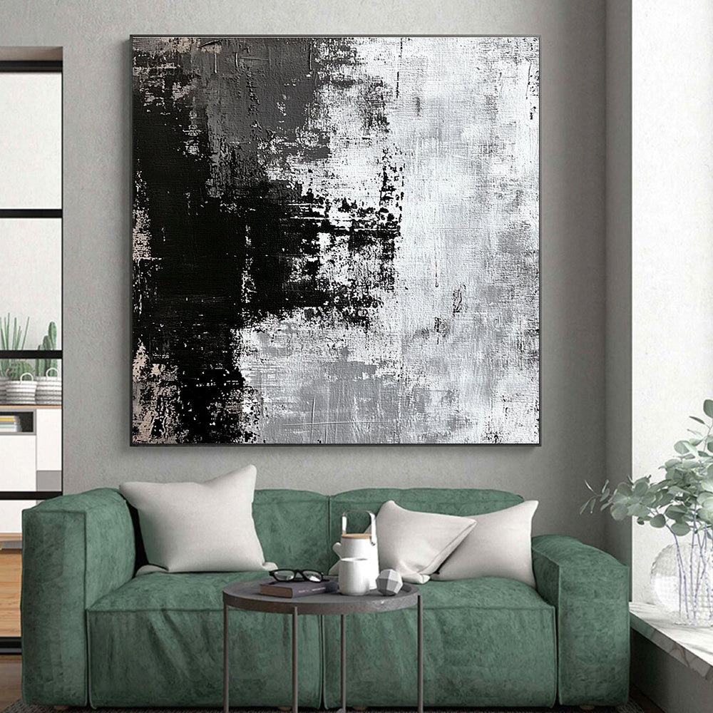 Black White and Gray Abstract Painting with Rough Textures GER425