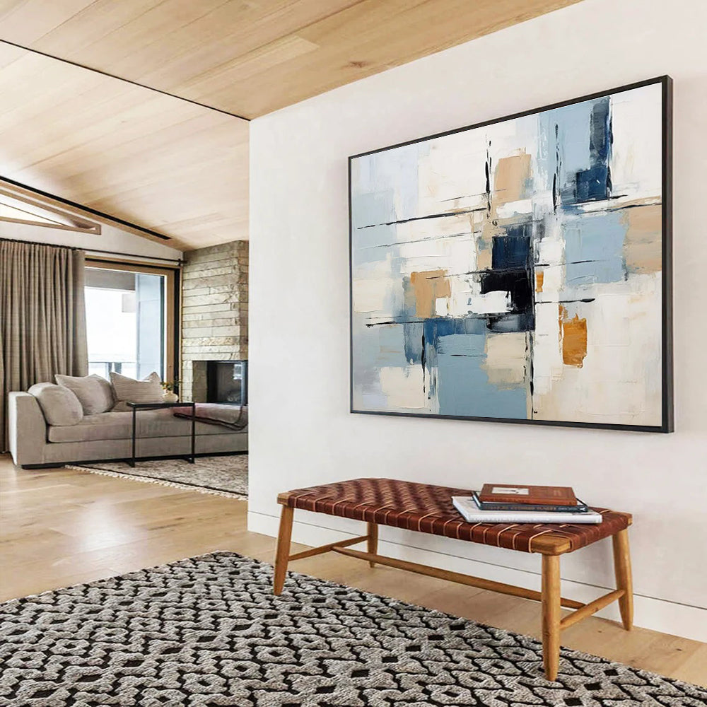 Light Blue and Beige Color - block Abstract Painting THY091