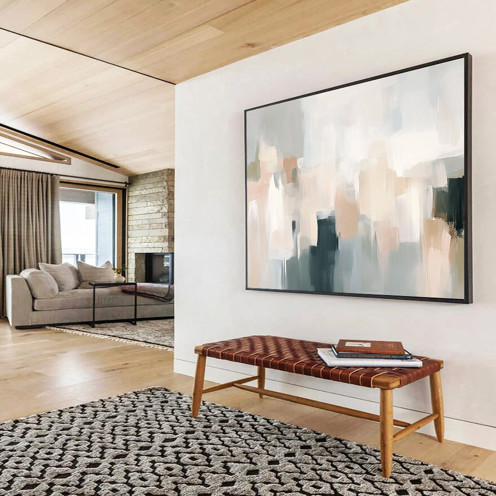 Soft Tones Abstract Painting with Beige Gray and Black DYP219