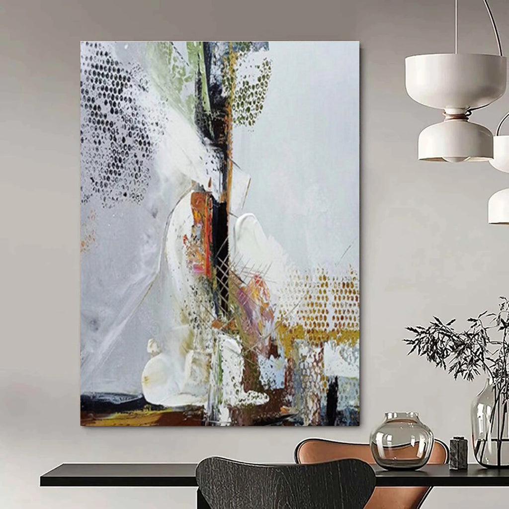 Grey Colorful Dotted Abstract Painting ADGE043