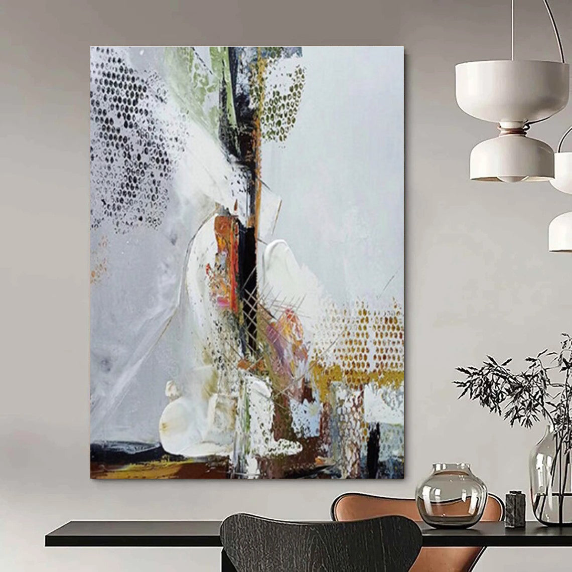 Grey Colorful Dotted Abstract Painting ADGE043