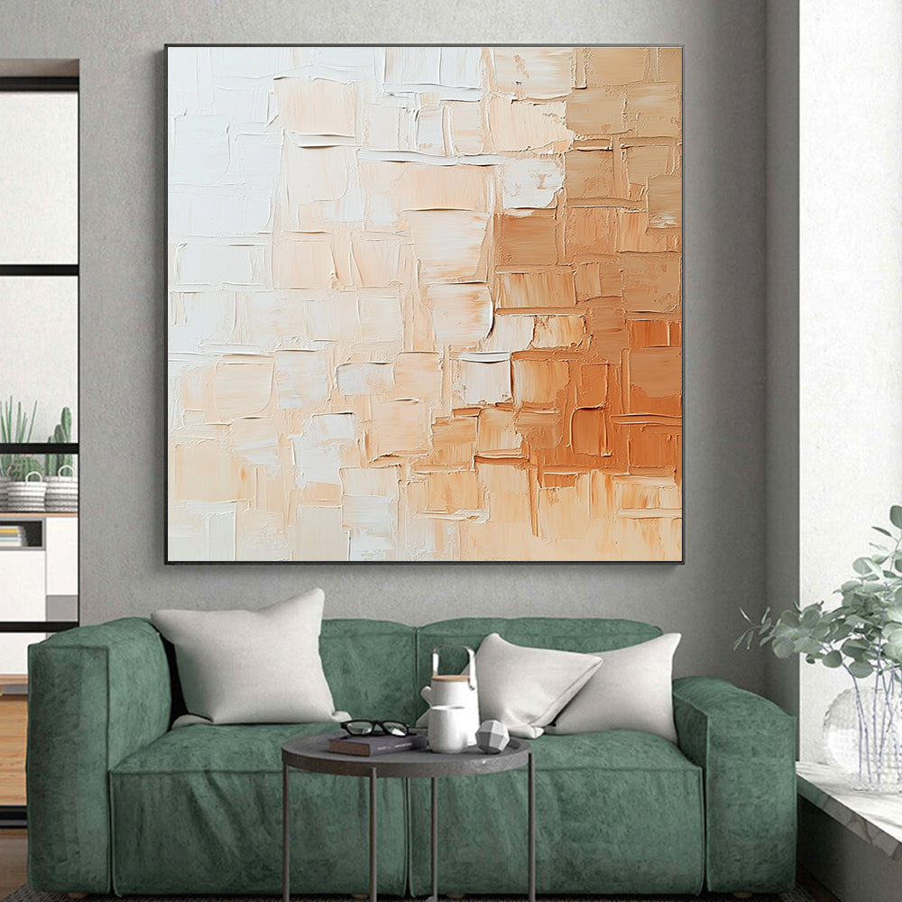 Beige White Textured Squares Abstract Painting GER864
