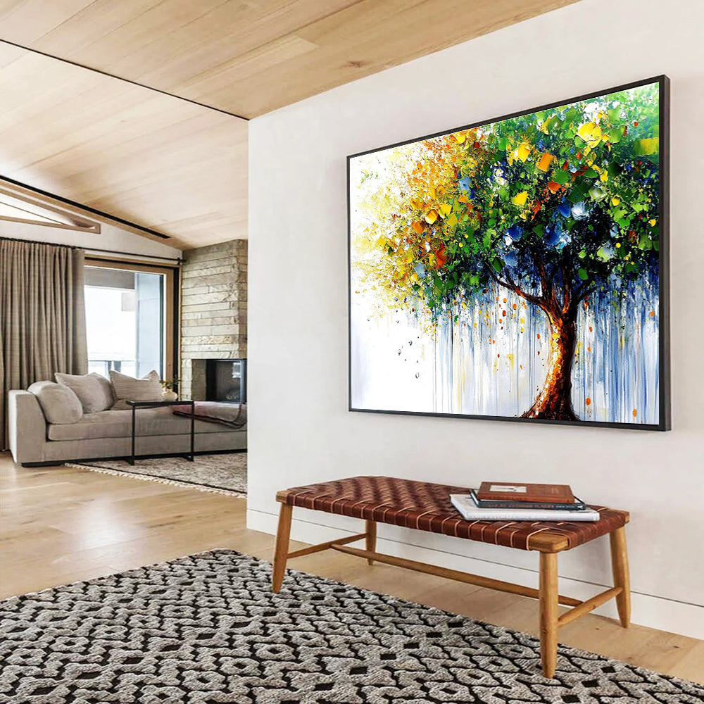 Colorful Tree Abstract Painting with Dripping Paint DYP444