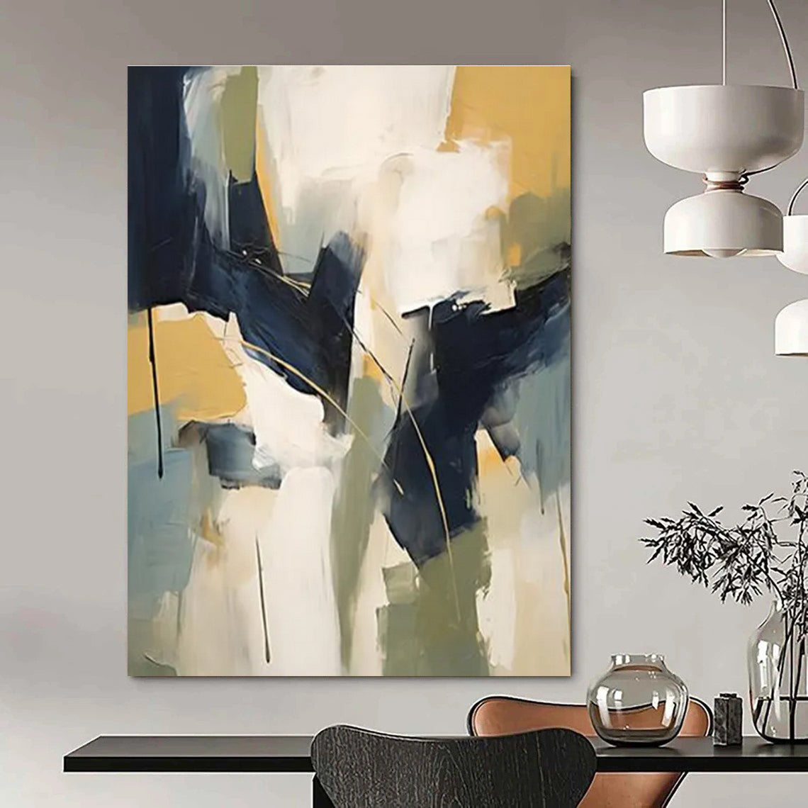 Geometric Color Blocks Abstract Painting with Blue, Green, and Yellow ADGE123