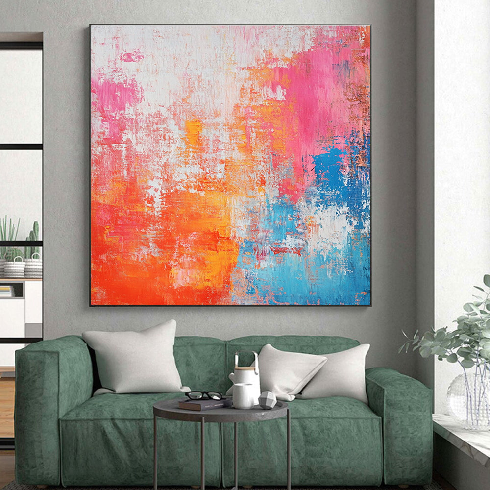 Colorful Textured Abstract Painting with Pink Orange and Blue GER691