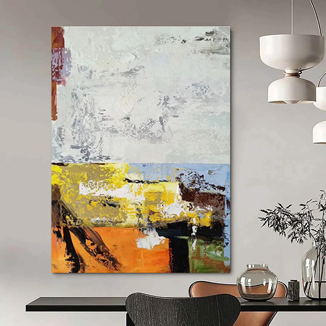 Grey Yellow Blue Orange Abstract Painting ADGE019