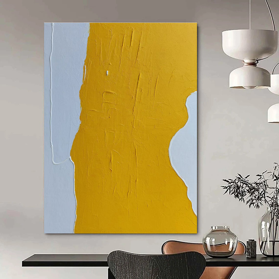 Yellow and White Textured Abstract Painting ADGE351