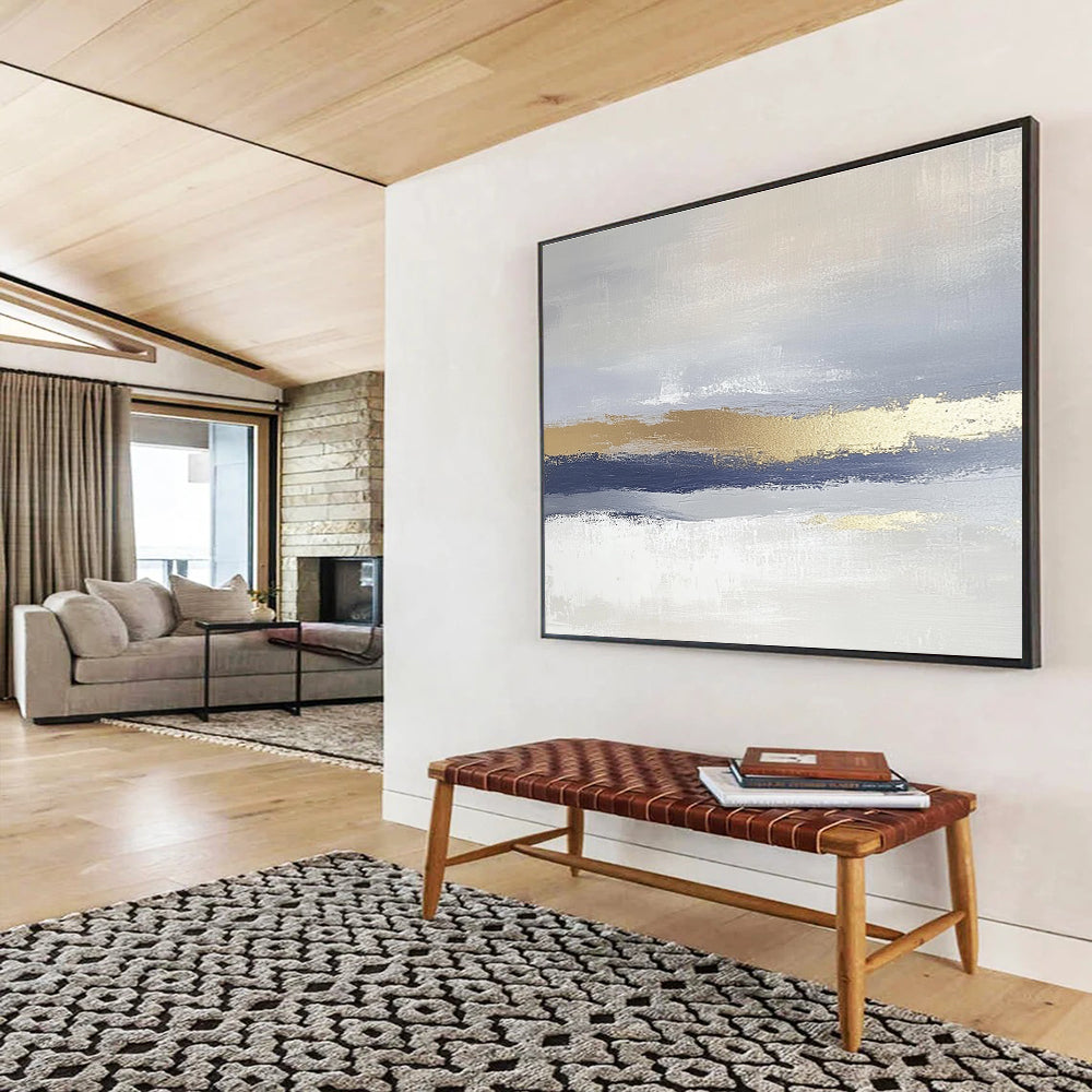 Grey and Gold Layered Abstract Painting with Subtle Textures DYP170