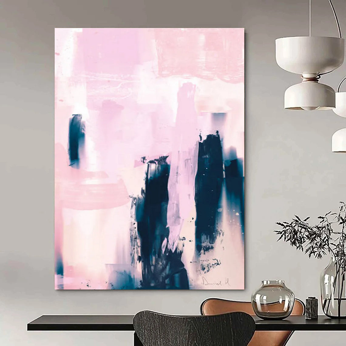 Pink and Blue Abstract with Bold Forms Painting ADGE179