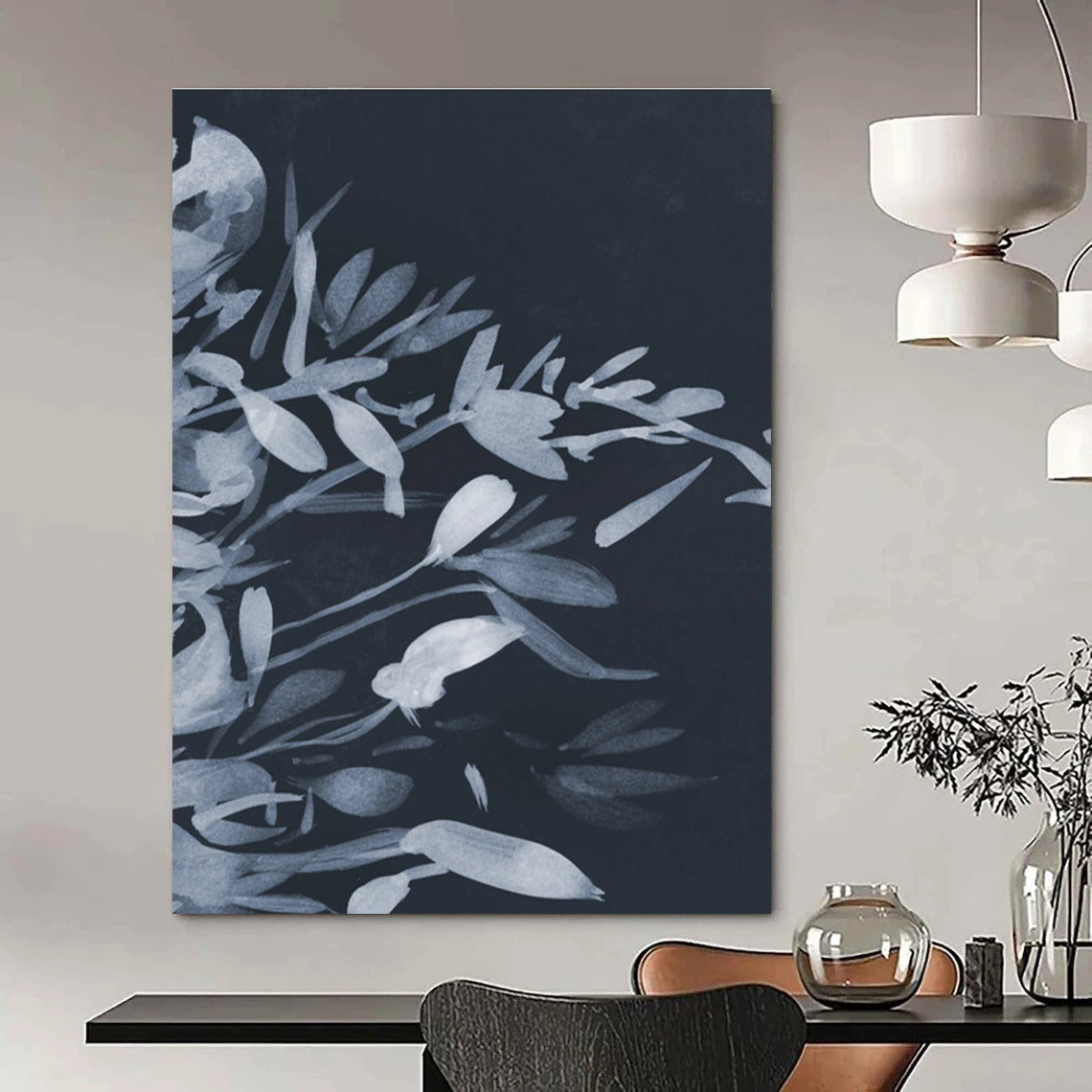 Blue Ink Floral Abstract Painting ADGE239