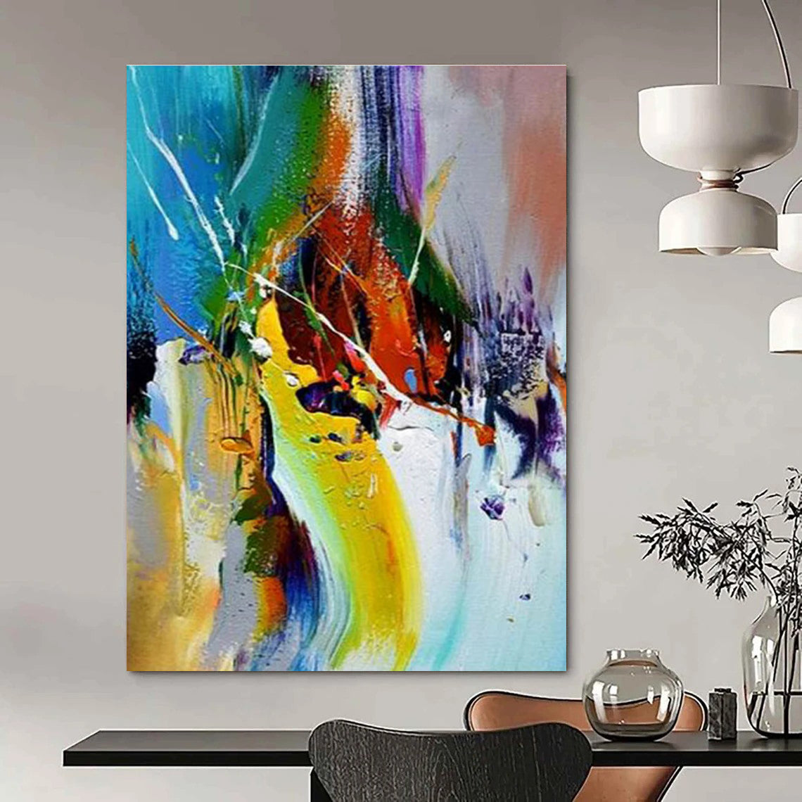 Dynamic Color Splash Abstract Painting with Energetic Movement ADGE414