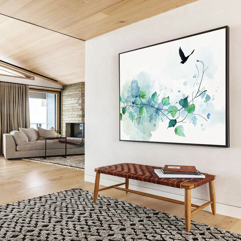 Bird and Vines Watercolor Abstract Painting DYP159