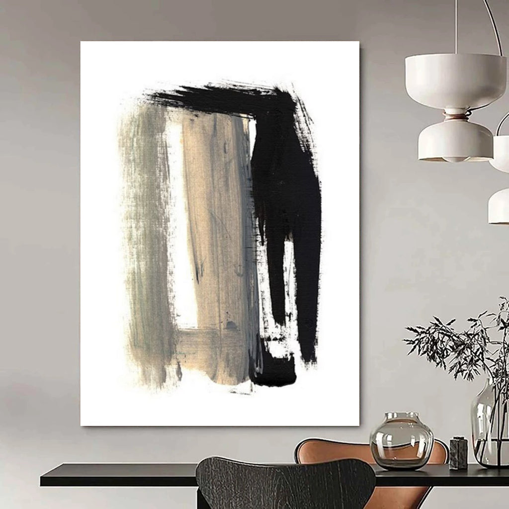Black and Gray Bold Brushstrokes Abstract Painting ADGE157