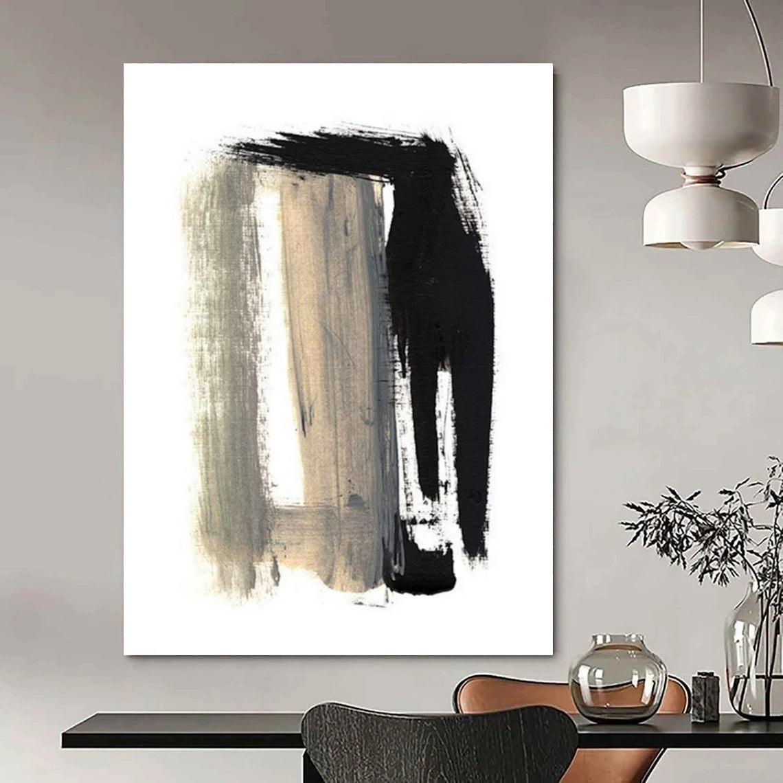 Black and Gray Bold Brushstrokes Abstract Painting ADGE157