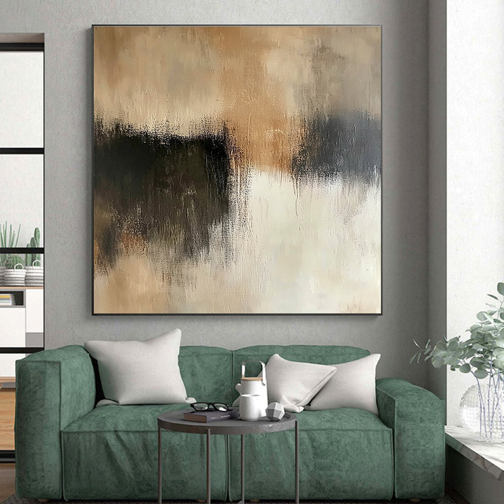 Beige and Black Abstract Painting with Subtle Contrasts GER545