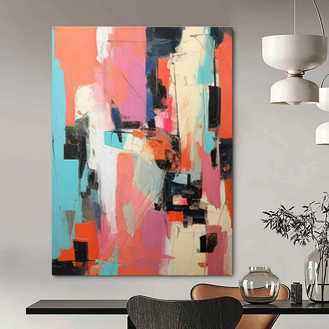 Custom Hand-Painted Abstract Painting for Cottage Living Room Piano Wall and Bedroom Instrument Storage Niche DLZ1724