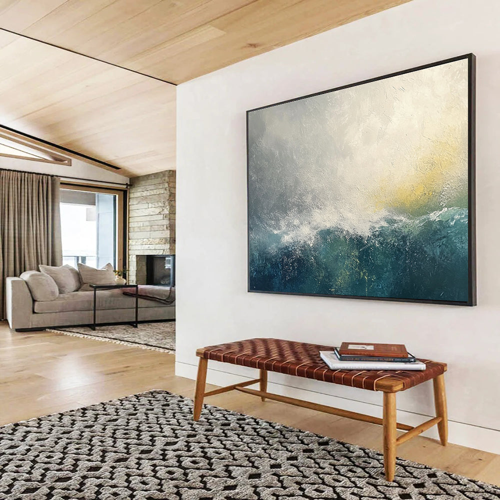 Stormy Sea Abstract Painting with Gray and Blue Hues DYP272
