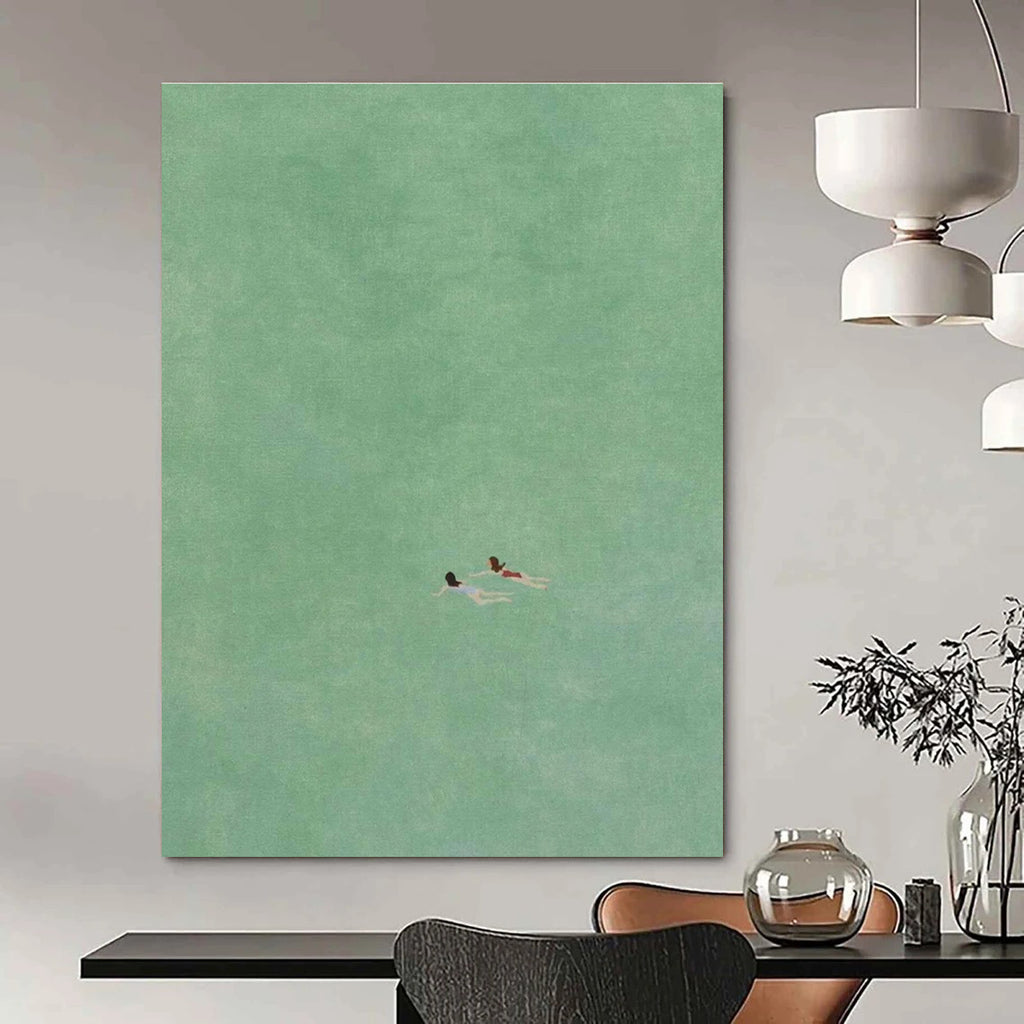 Two Figures Swimming in Green Abstract Painting ADGE305
