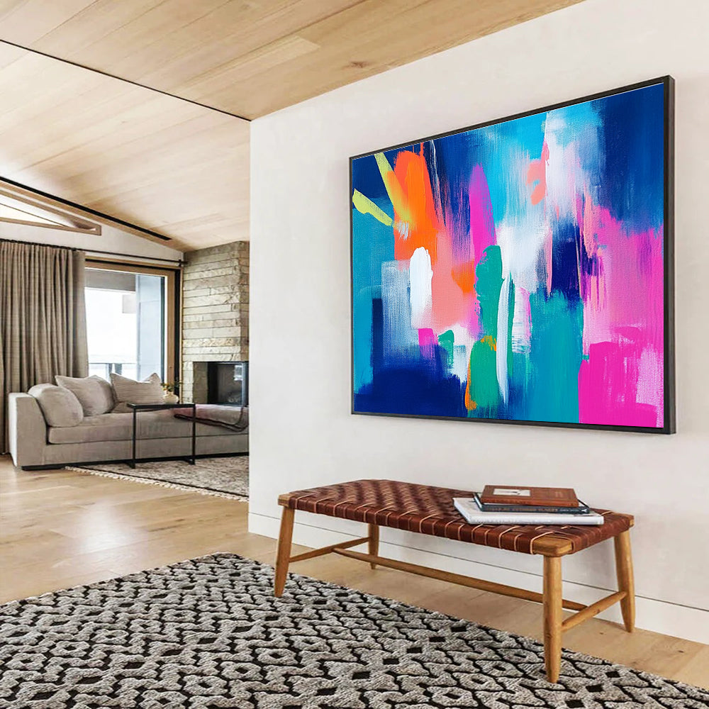 Bright Color Block Abstract Painting with Blue Background DYP153