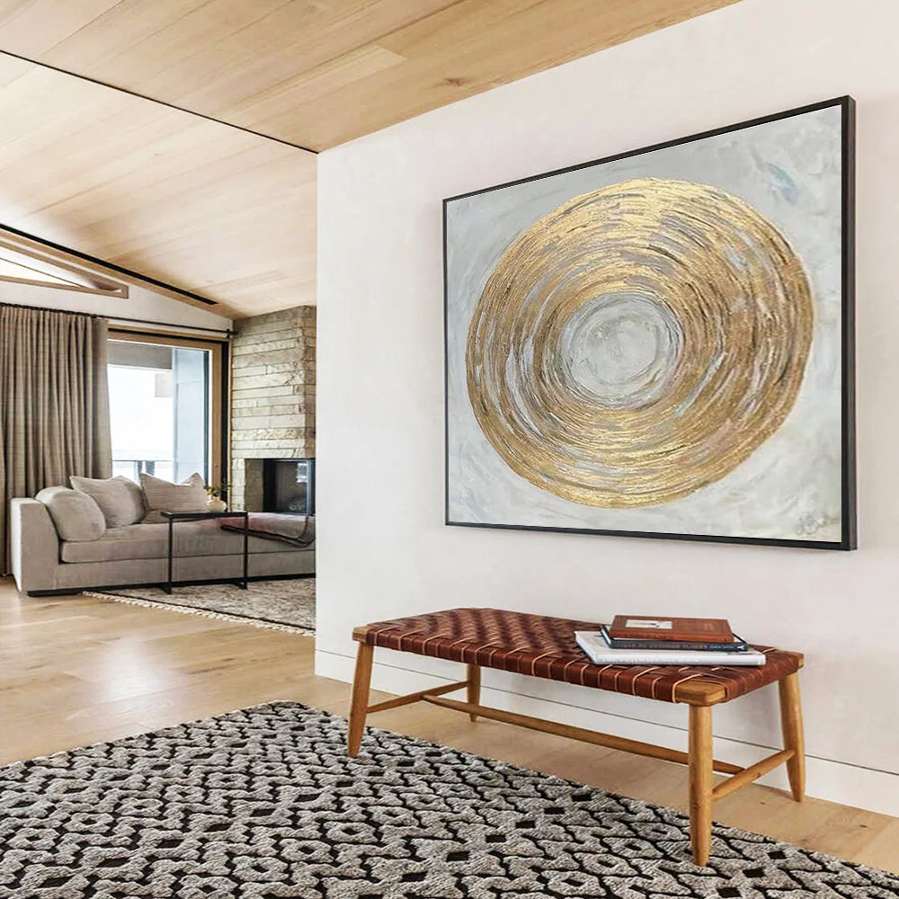 Golden and Grey Spiral - shaped Abstract Painting THY108