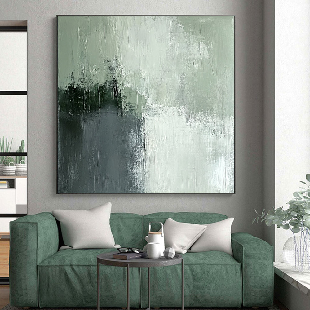Green and Gray Abstract Painting with Soft Textural Layers GER651