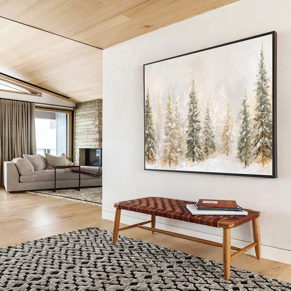 Snowy Pine Forest Abstract Painting THY421