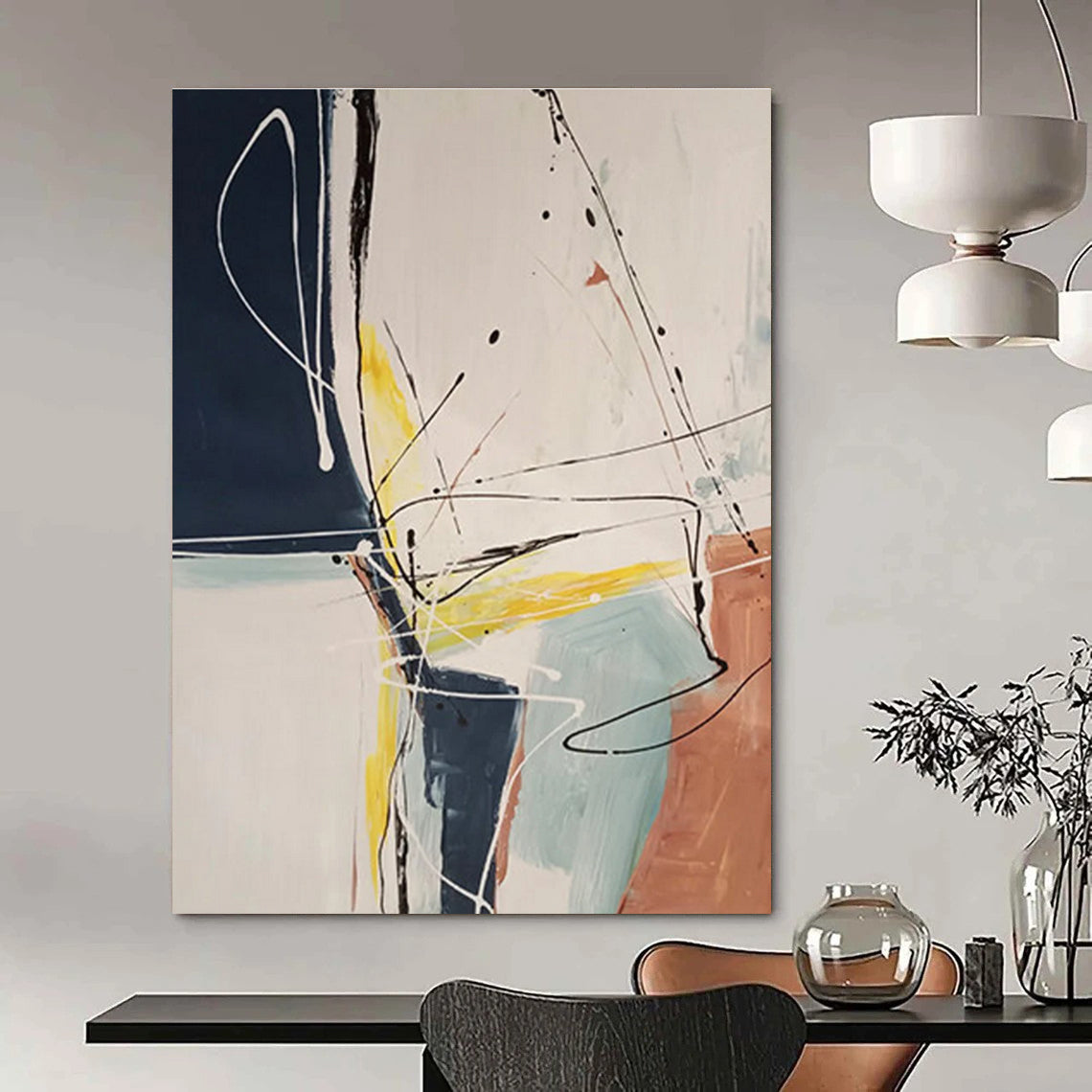 Black Yellow Blue Abstract Painting ADGE037