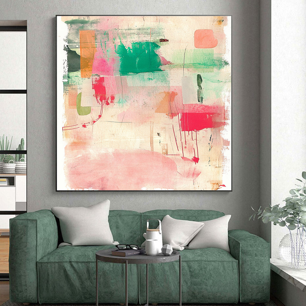Pink Green and Colorful Abstract Collage Artwork GER201