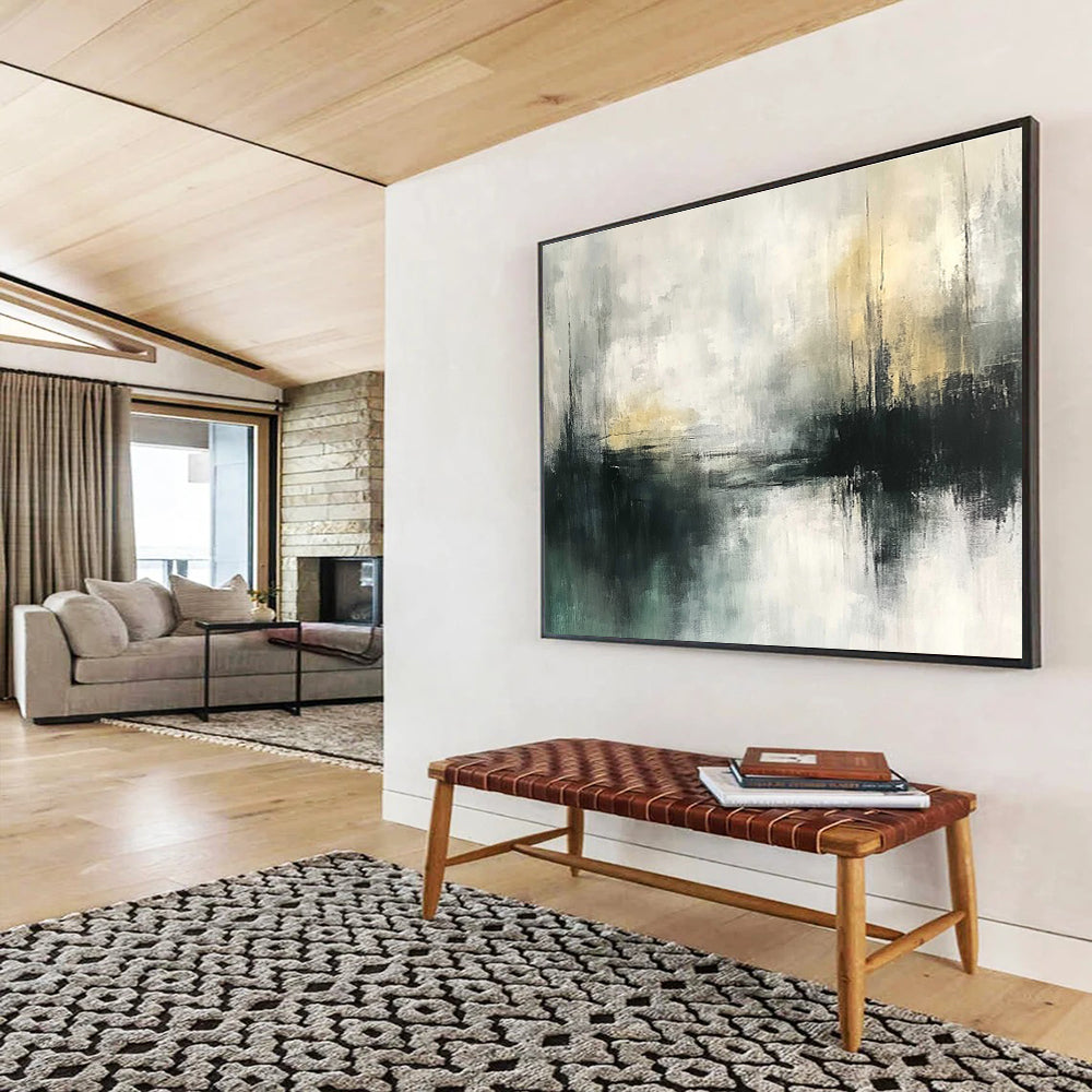 Muted Landscape Abstract Painting with Gray and Beige Tones DYP355