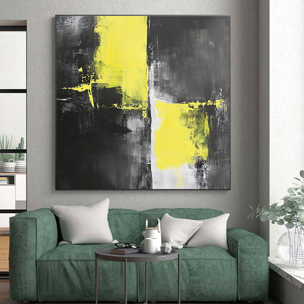 Black Gray and Yellow Abstract Painting with Bold Accents GER505