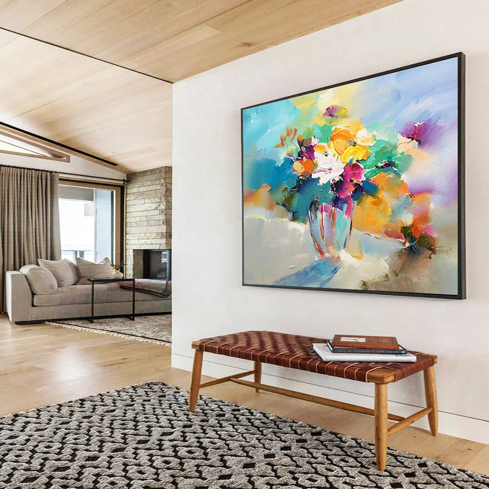 Colorful Flower Vase Abstract Painting with Mixed Bright Hues THY191