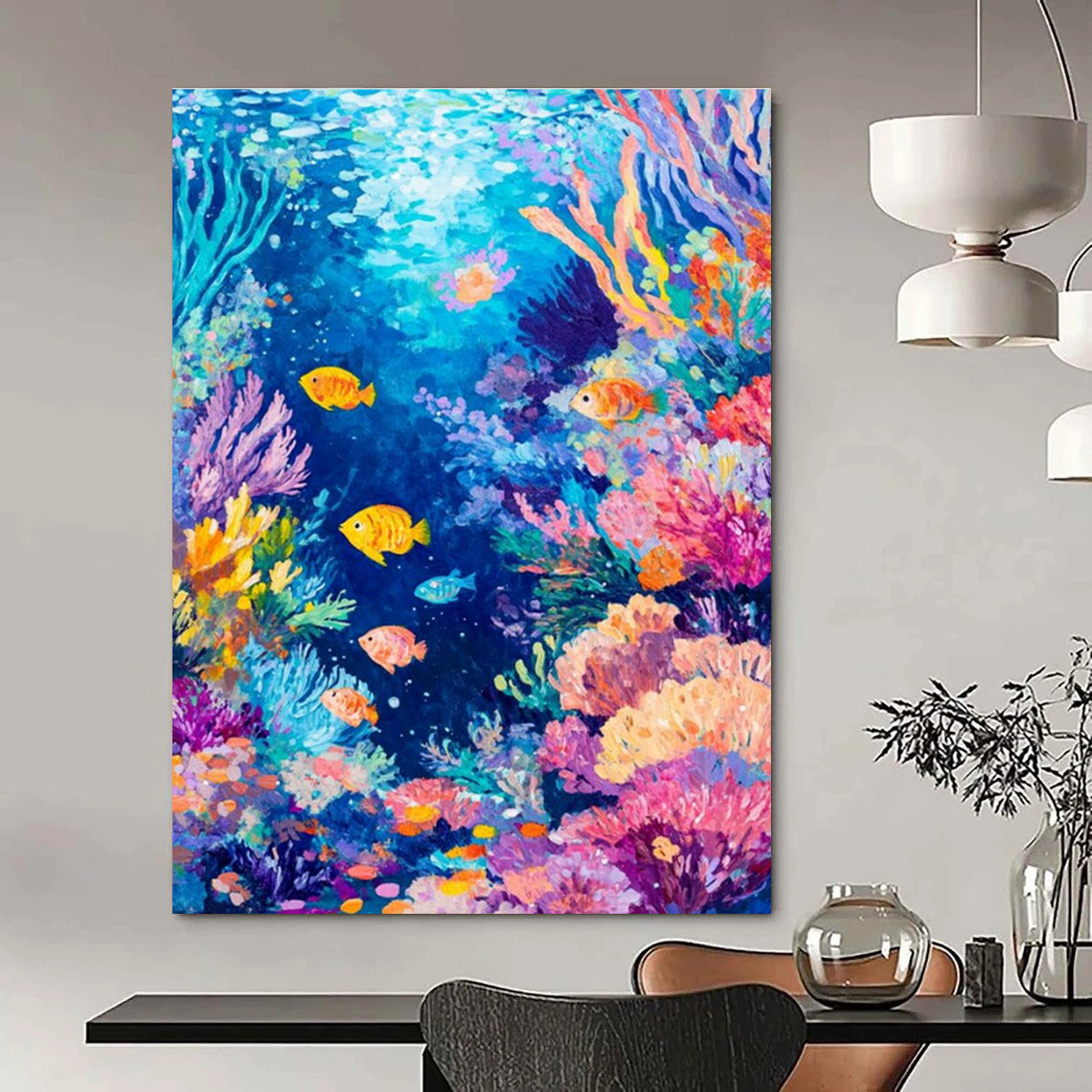 Colorful Underwater World Abstract Painting with Marine Life ADGE527