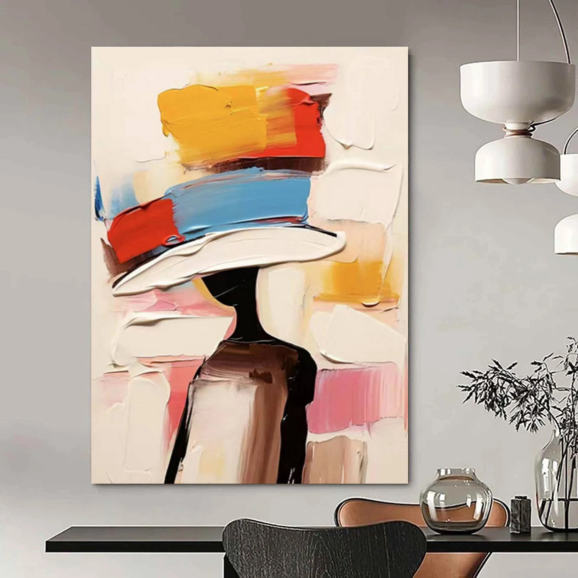Colorful Hat Figure Abstract Painting with Bright Hues ADGE324