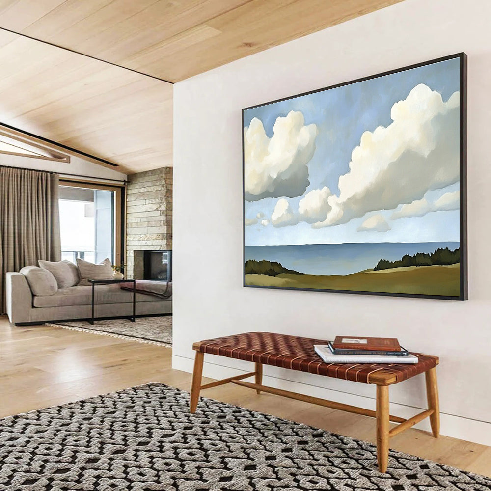 Clouds Over the Sea Minimalist Abstract Painting with Soft Whites DYP598