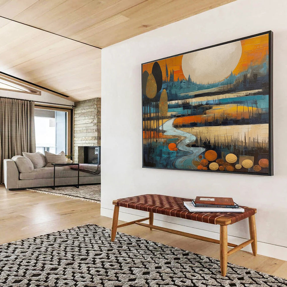 Orange and Blue Tones Scenic Abstract Painting THY085
