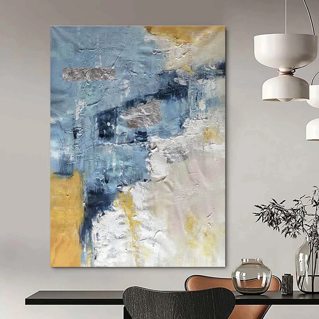 Blue and Gold Textured Abstract Painting ADGE255