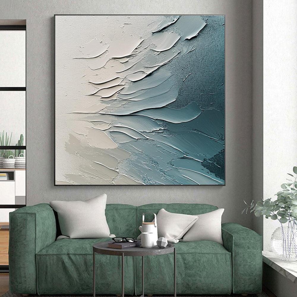 Blue Gray and White Textured Abstract Painting with Layered Brushstrokes GER648