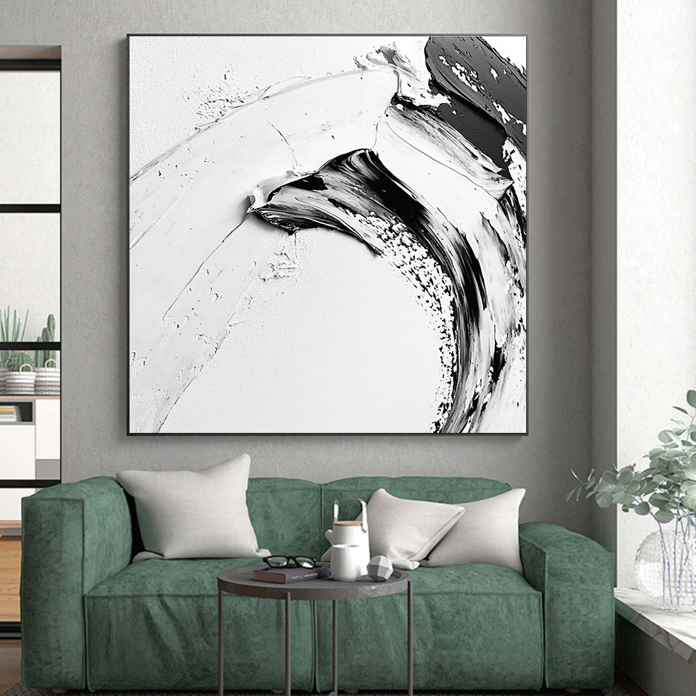 Curved Black White Abstract with Bold Brushstrokes GER351