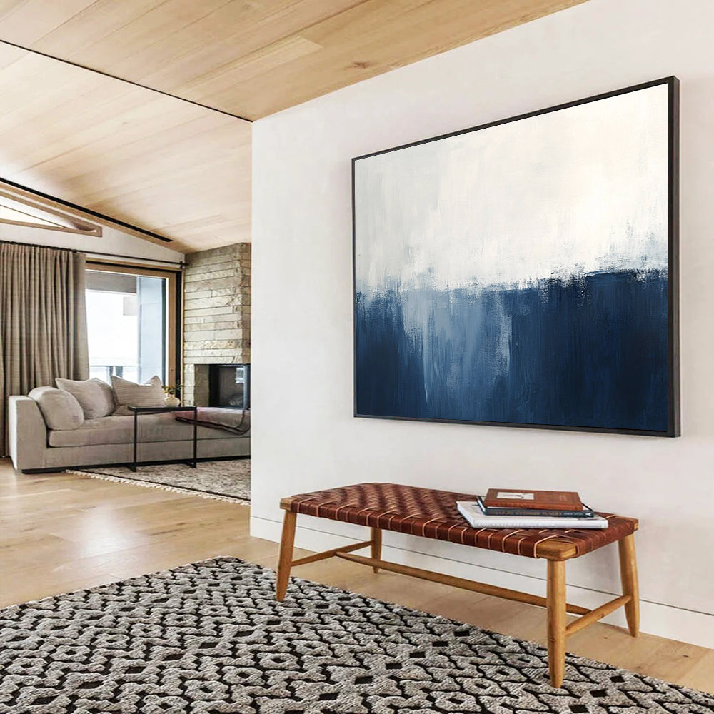 Blue and White Abstract Painting with Subtle Gradients DYP188