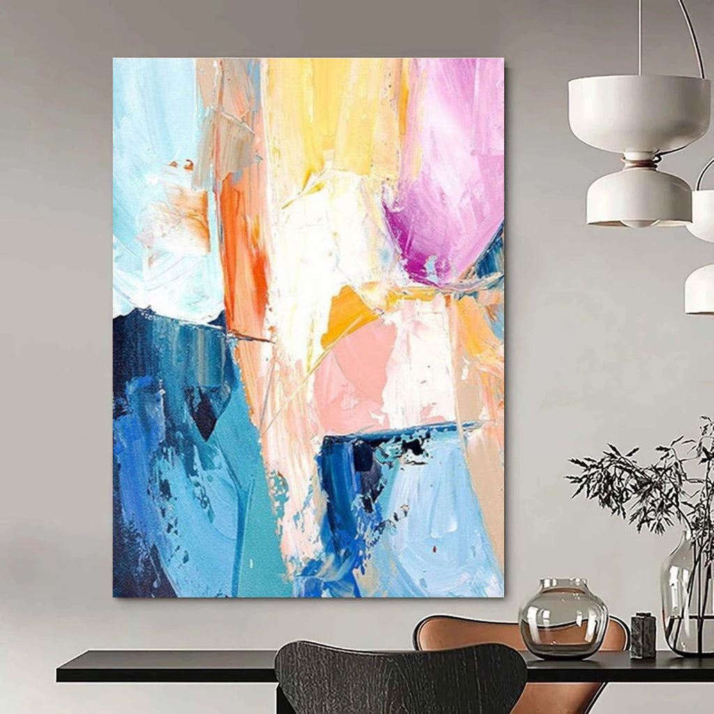 Colorful Geometric Abstract Painting with Blue and Orange Tones ADGE280