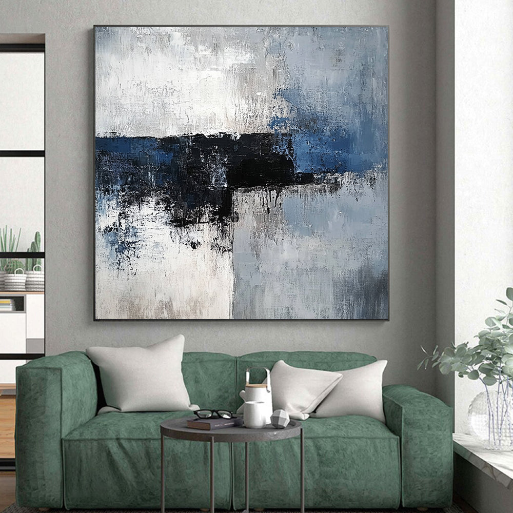 Blue Gray Abstract Painting with Dramatic Drips GER535
