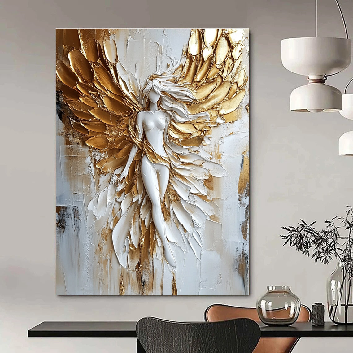 Abstract painting featuring white alliums with light purple accents on a soft greens and blues background, evoking a dreamy spring atmosphere.STSC1472