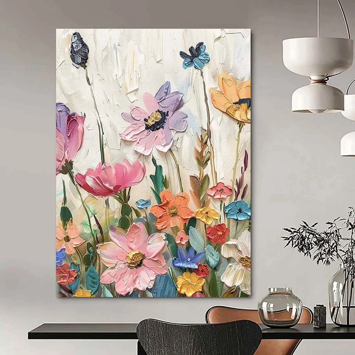 Colorful Textured Flower Field Abstract Painting ADGE081