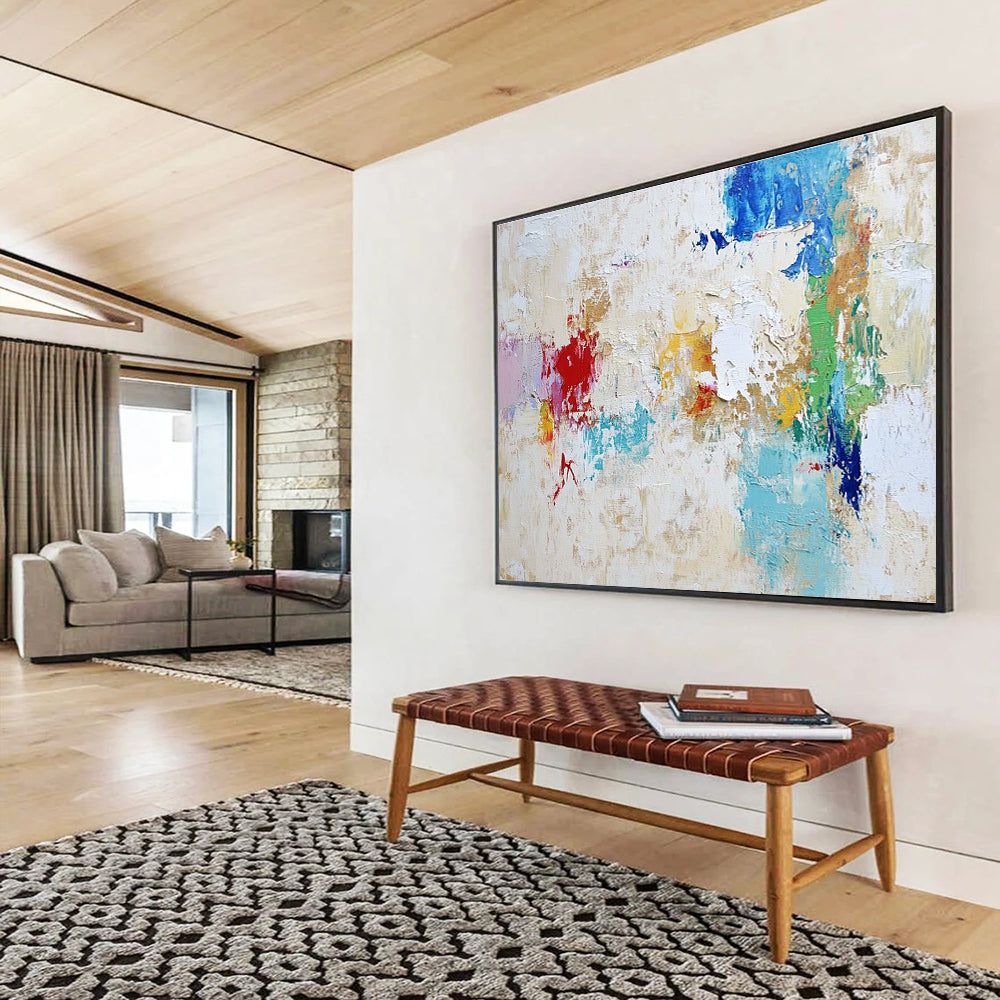 Beige Colorful Abstract Painting with Patchwork Textures DYP384