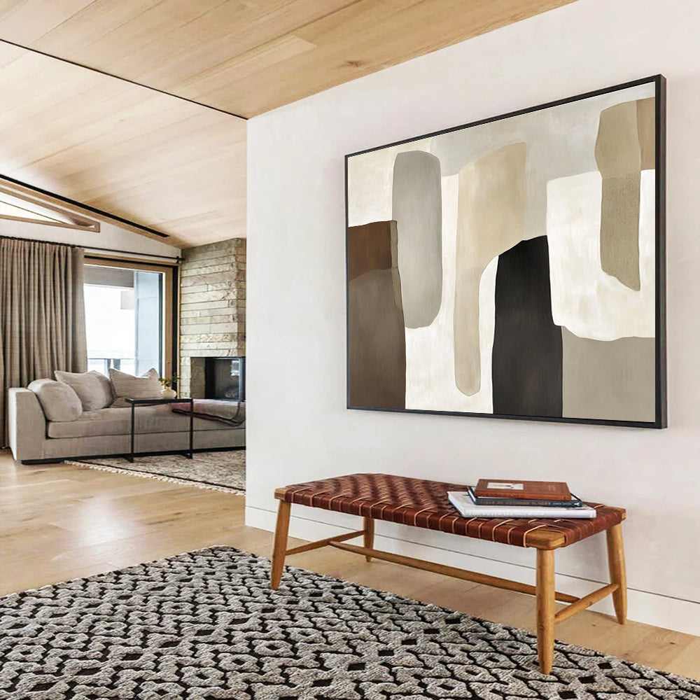 Neutral Geometric Abstract Painting with Earthy Tones DYP439