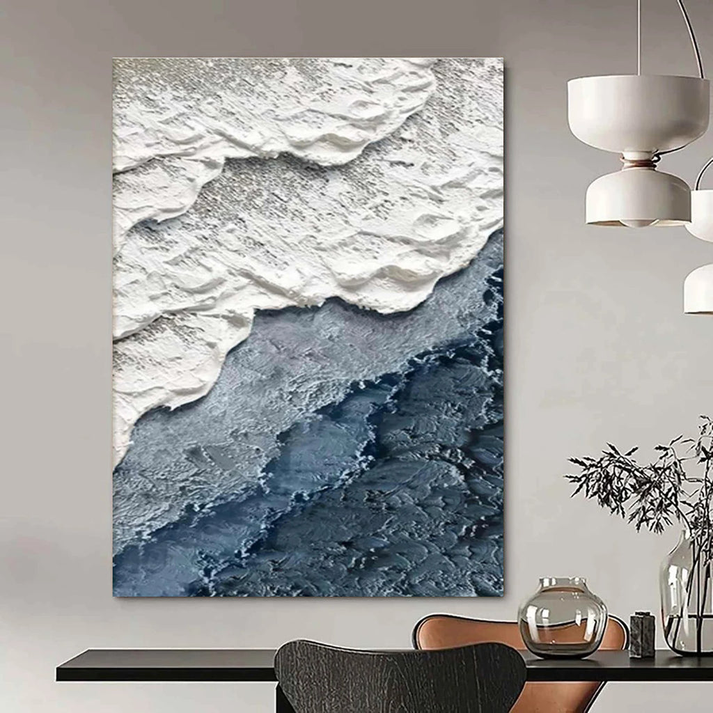 Gray and White Textured Wave Abstract Painting ADGE325