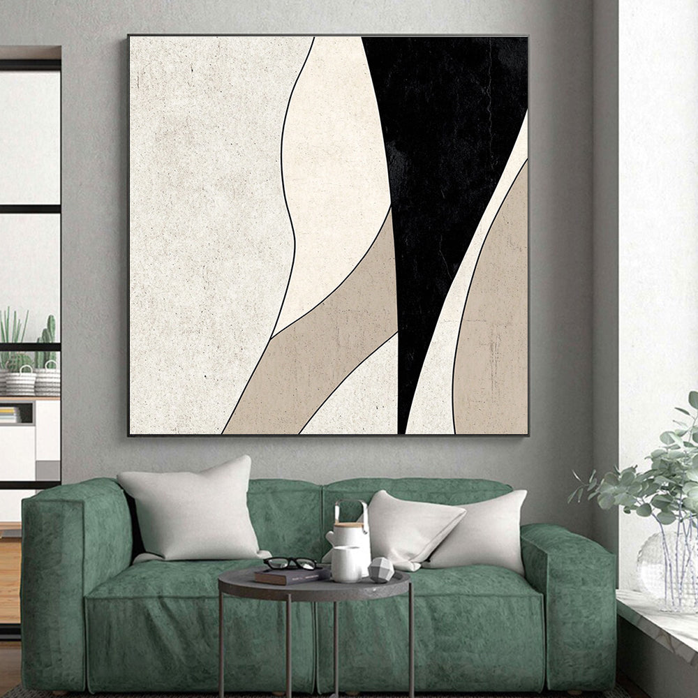 Black and Beige Curved Abstract Painting with Smooth Lines GER058