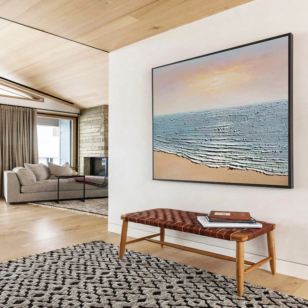 Textured Sea Shore Abstract Painting with Blue, White, and Brown Tones THY184