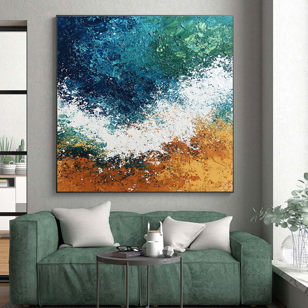 Blue and Green Ocean Wave Abstract Painting with Textured Layers GER581
