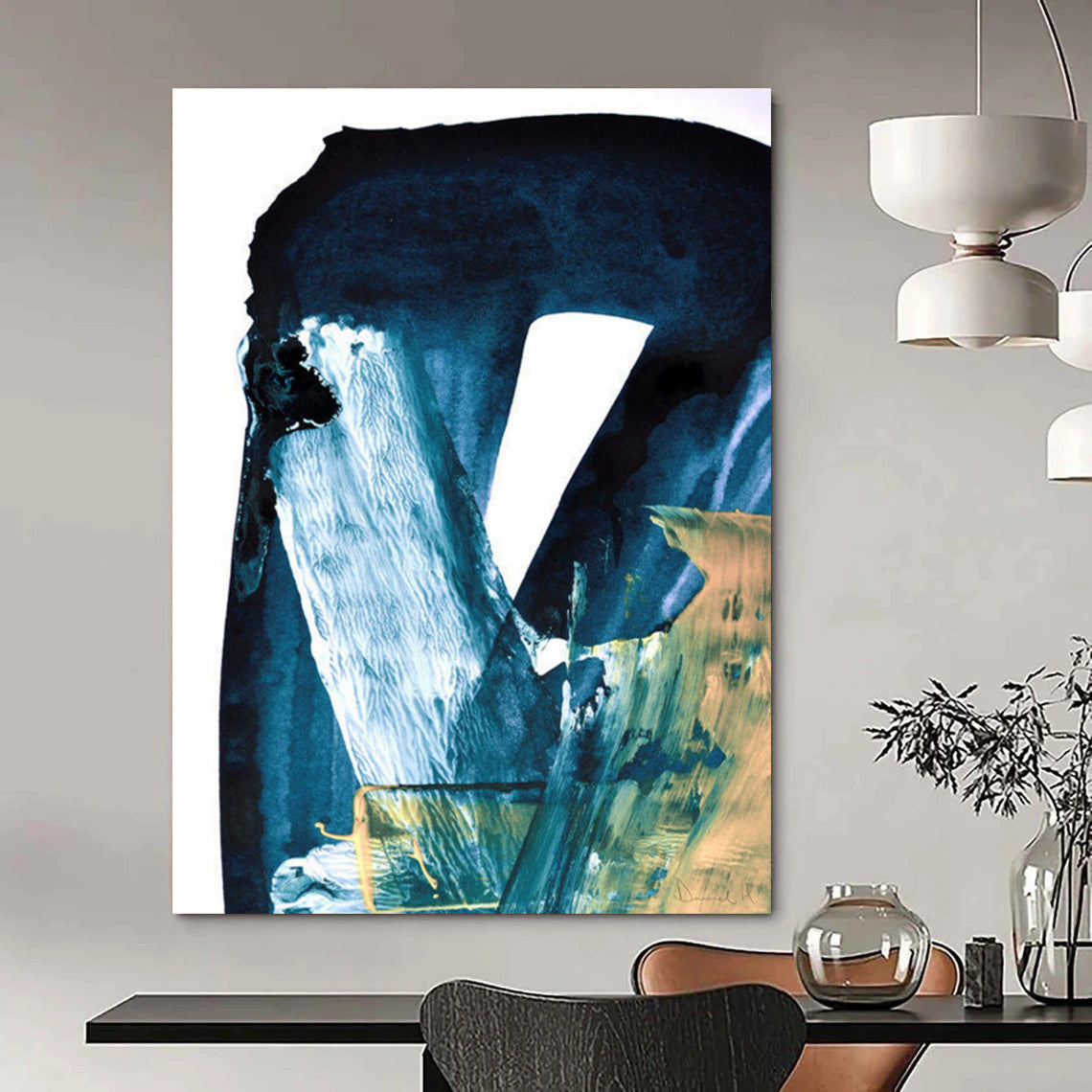 Blue and Gold Abstract with Textured Layers Painting ADGE190
